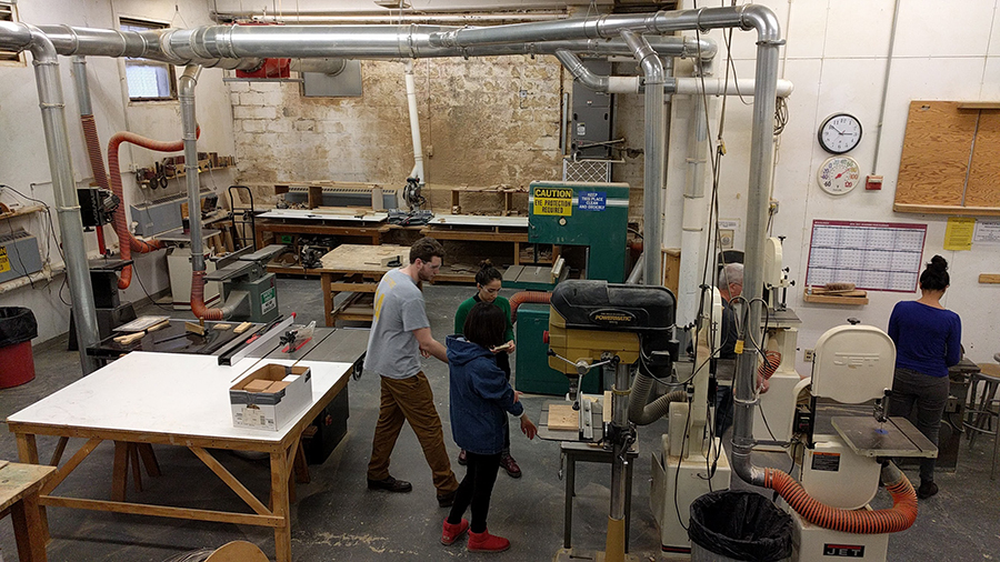 Photo of students working in woodshop